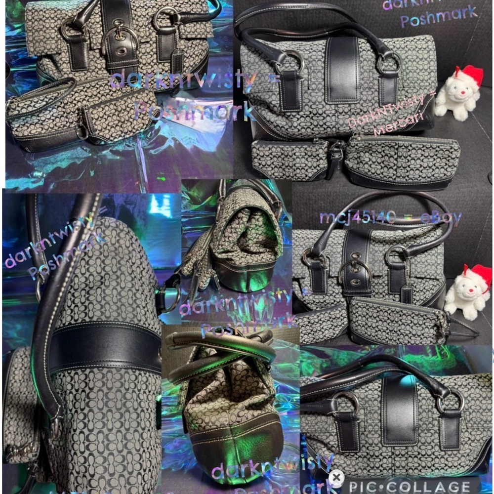 3pc VTG LRG Coach SoHo Navy Jacquard signature Leather/textile Satchel LIKE NEW - Picture 6 of 16